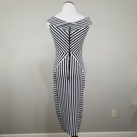ASOS Pin-Up Stripe Bodycon Dress Off Shoulder Stretch Size 4 Retro Chic Siren - Picture 6 of 10